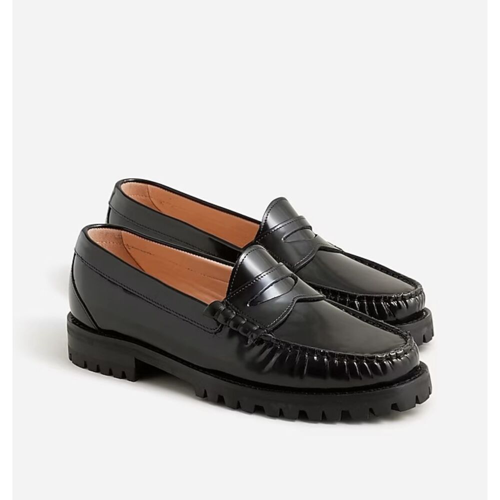 J.CREW Winona Lug-Sole Penny Loafers in Spazzolato Leather Black Size 8.5